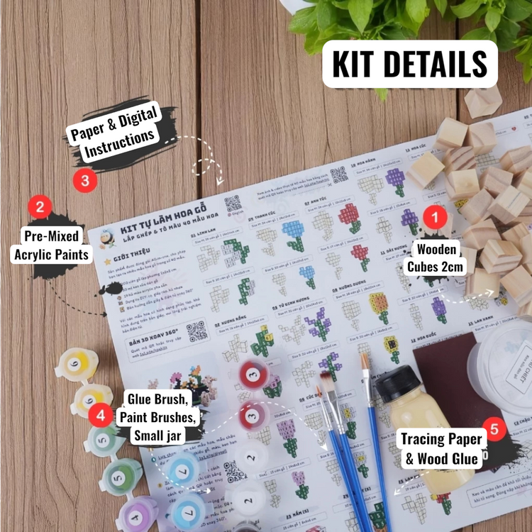 Wooden Flower 2x2x2 (DIY Kit) – Create 6 Models (40 Designs)
