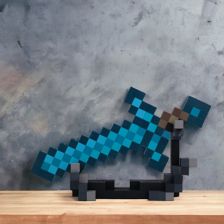 Model Minecraft Wooden Diamond Sword (With Large Stand)