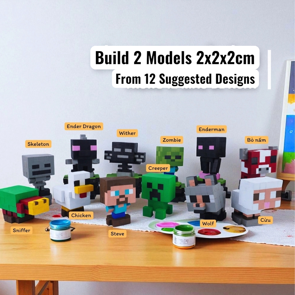 Minecraft Character Kit (2x2x2cm) (DIY KIT) – Create 2 Models