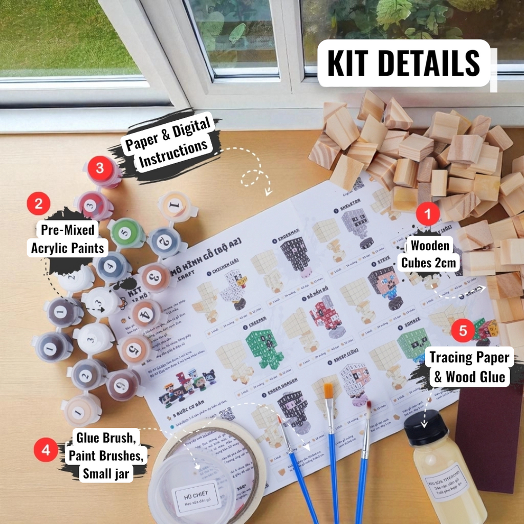 Minecraft Character Kit (2x2x2cm) (DIY KIT) – Create 2 Models