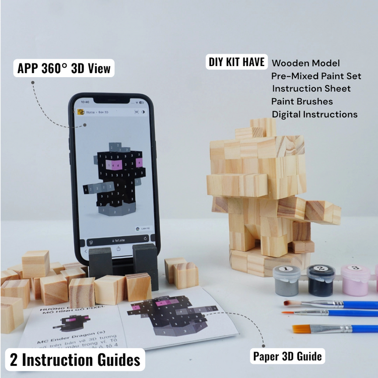 Minecraft Mobs & Bosses Wooden Models (Collection 1/2) - DIY Painting Kit & Completed Model