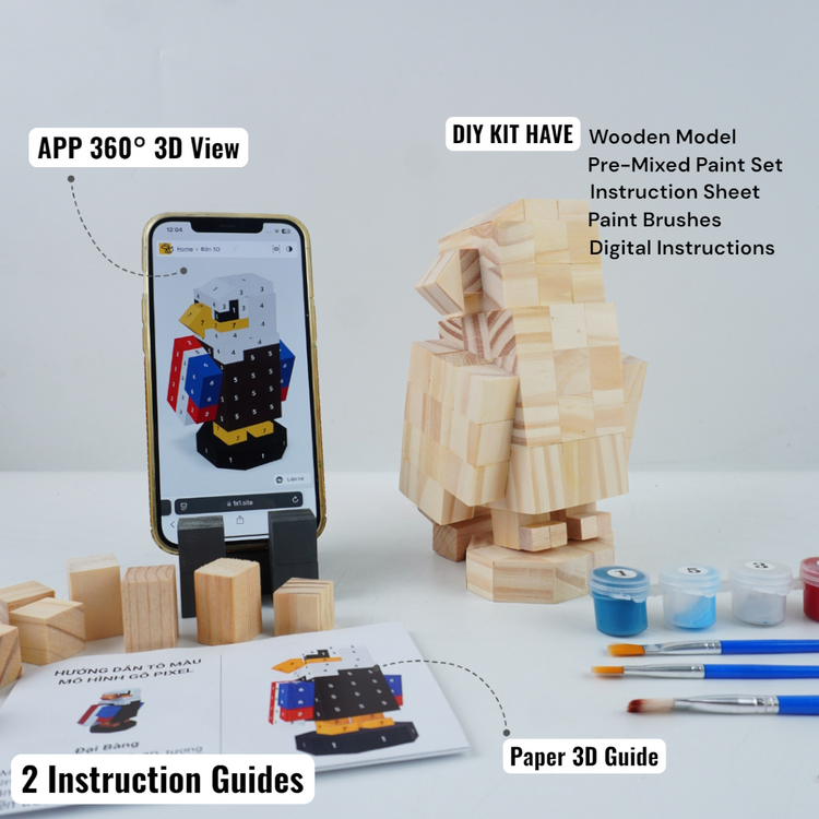 Wooden Animal & Pet Figures (DIY Painting Kit & Completed Model)