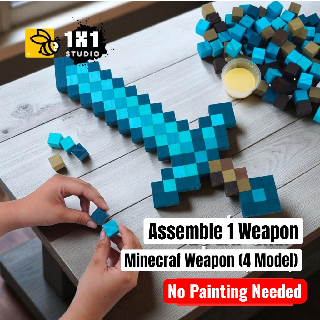 Minecraft Diamond & Nether Weapon (Assembly Kit ) – Build 4 Models (Pre-Painted)