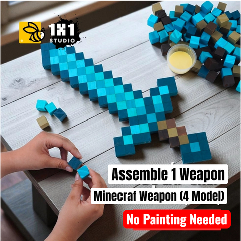 Minecraft Diamond & Nether Weapon (Assembly Kit ) – Build 4 Models (Pre-Painted)