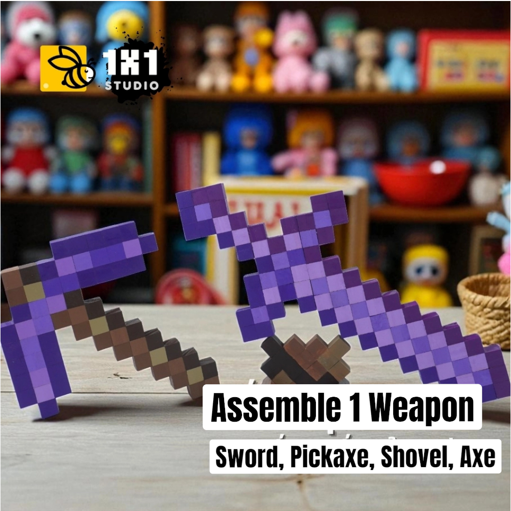 Minecraft Diamond & Nether Weapon (Assembly Kit ) – Build 4 Models (Pre-Painted)