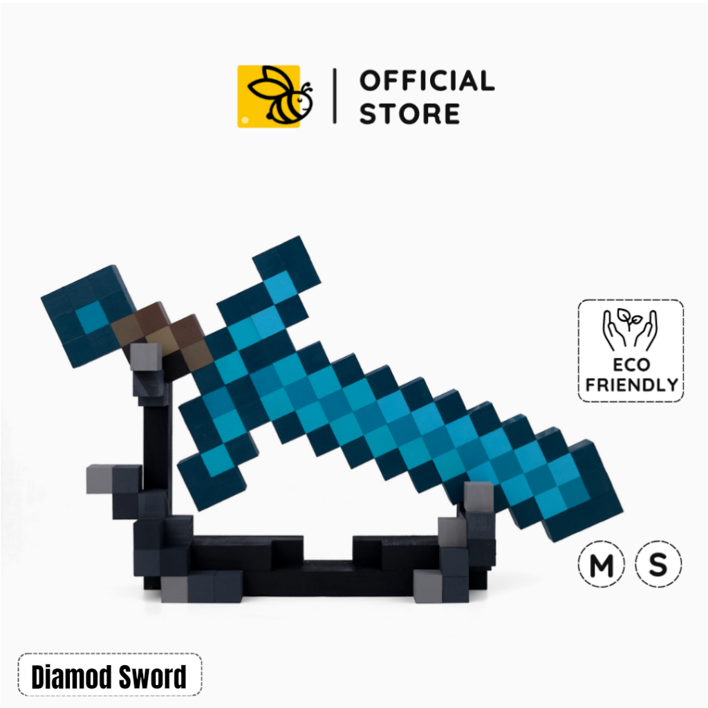 Model Minecraft Wooden Diamond Sword (With Large Stand)
