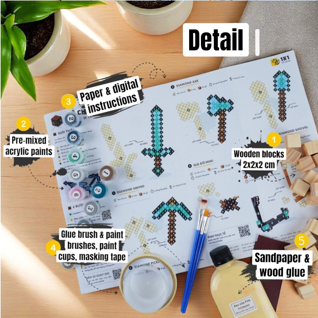 Minecraft Diamond & Nether Weapon (Assembly Kit ) – Build 4 Models (Pre-Painted)