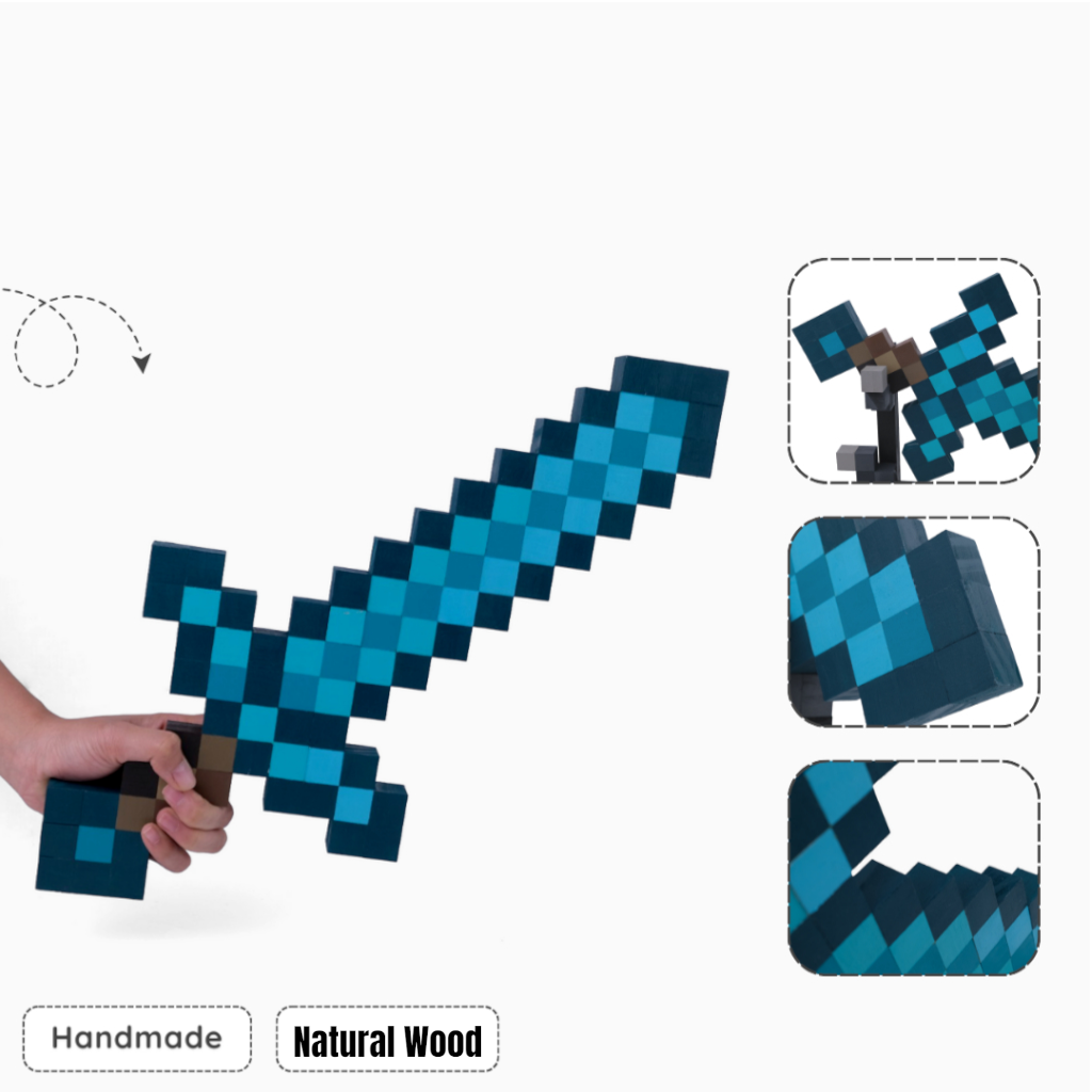 Model Minecraft Wooden Diamond Sword (With Large Stand)