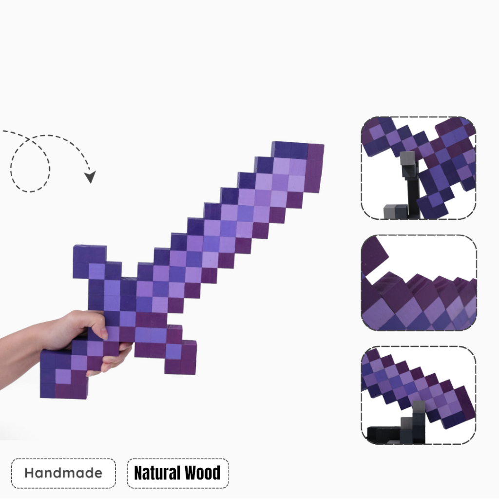 Model Minecraft Wooden Diamond Sword (With Large Stand)