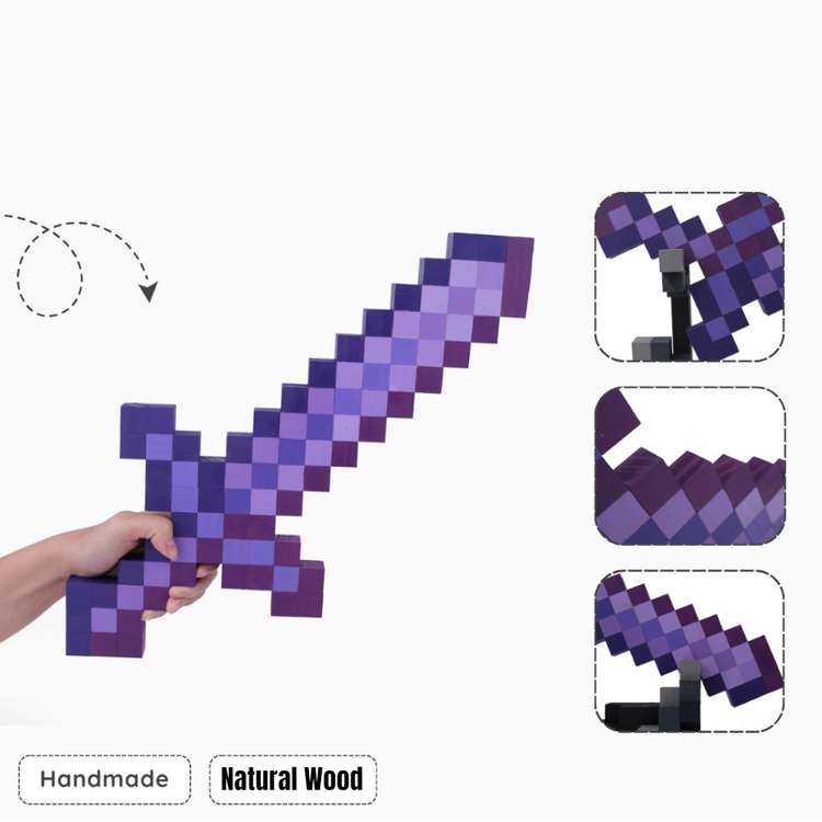 Model Minecraft Wooden Diamond Sword (With Large Stand)