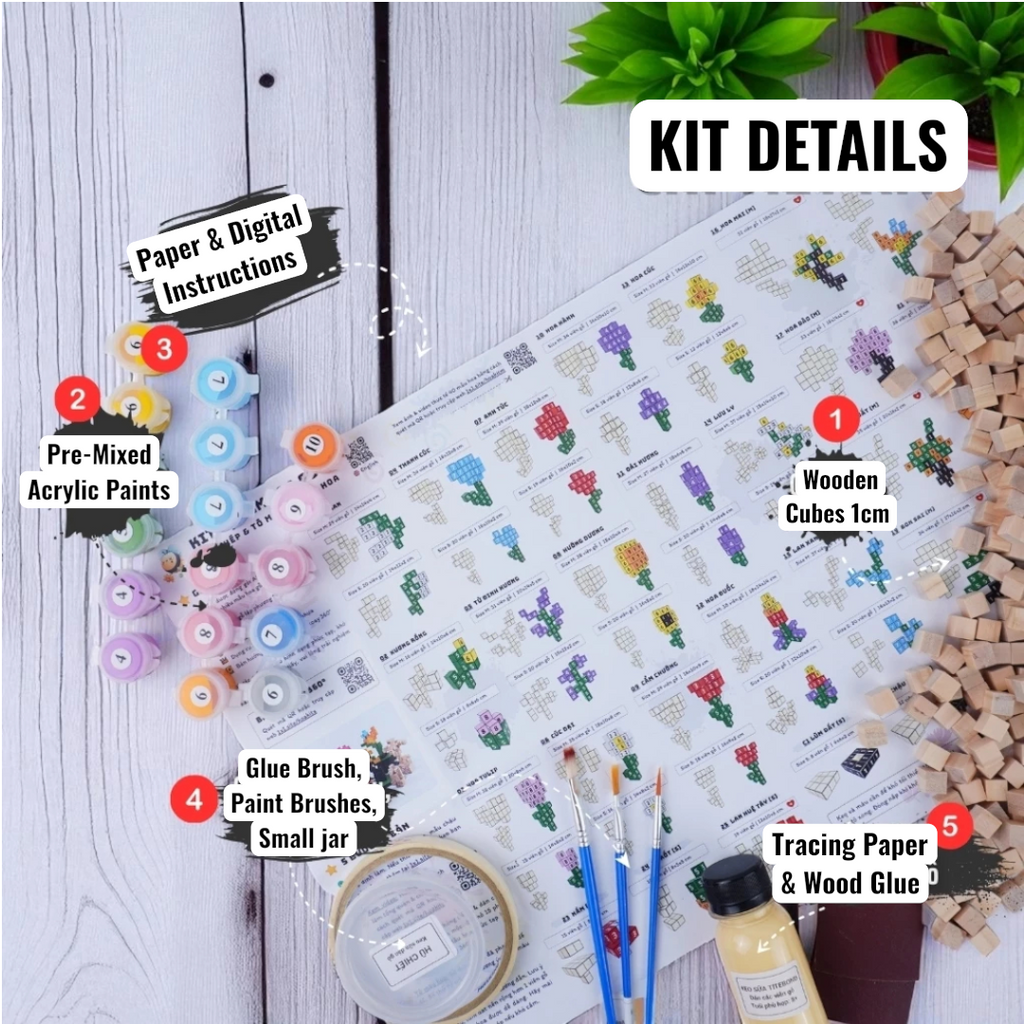 Mini Wooden Flower (DIY Kit ) – Create 10 Models (40 Designs)