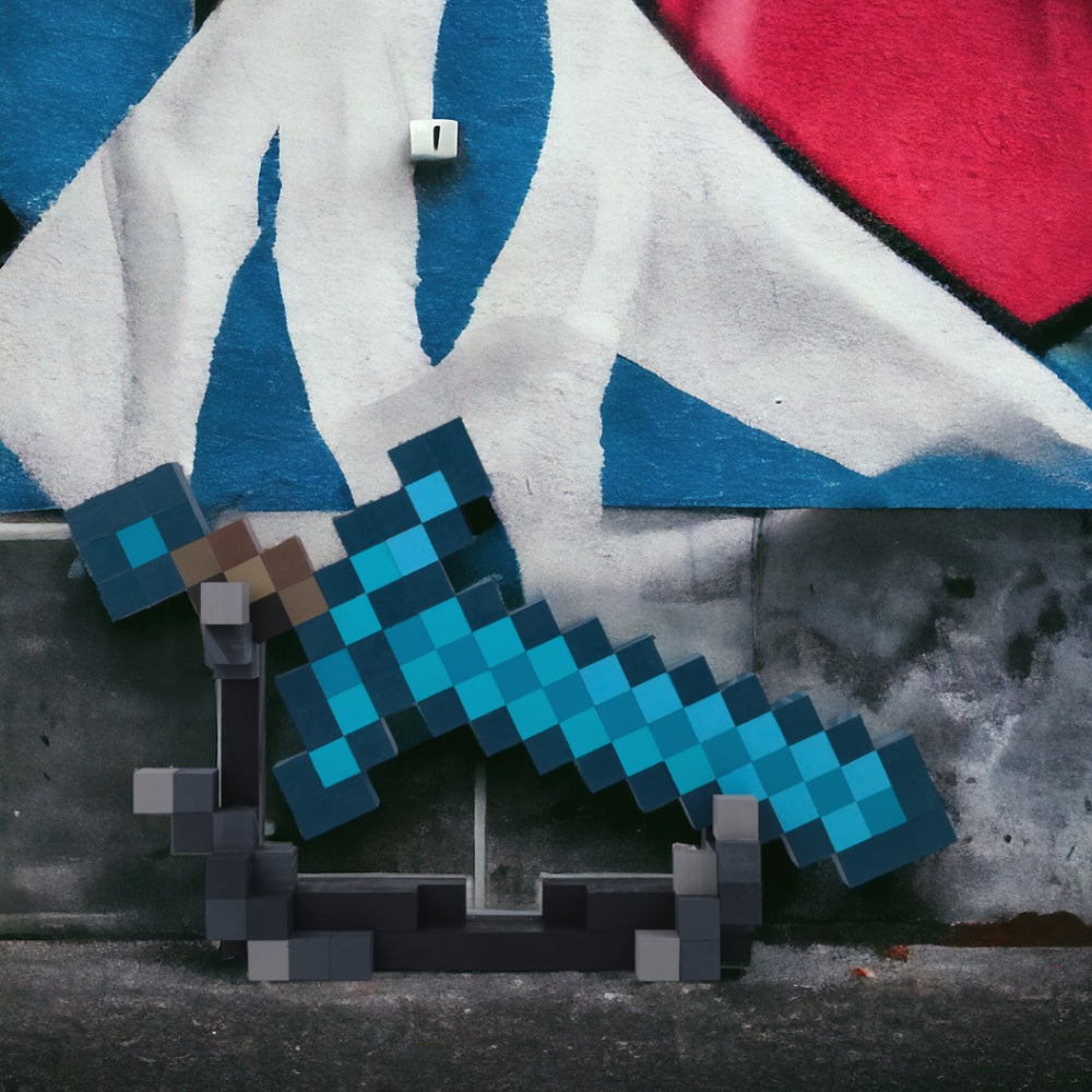 Model Minecraft Wooden Diamond Sword (With Large Stand)