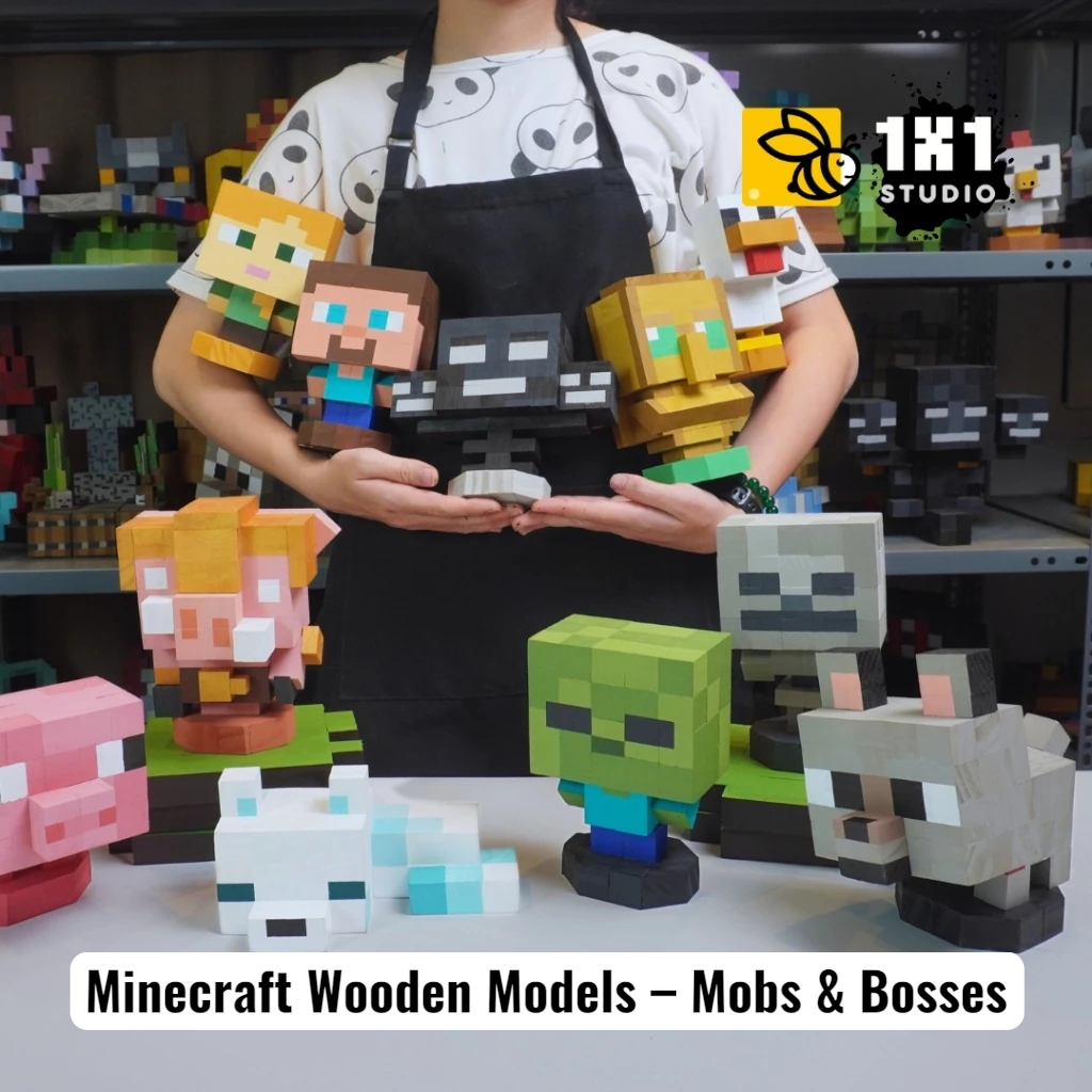 Minecraft Mobs & Bosses Wooden Models (Collection 1/2) - DIY Painting Kit & Completed Model