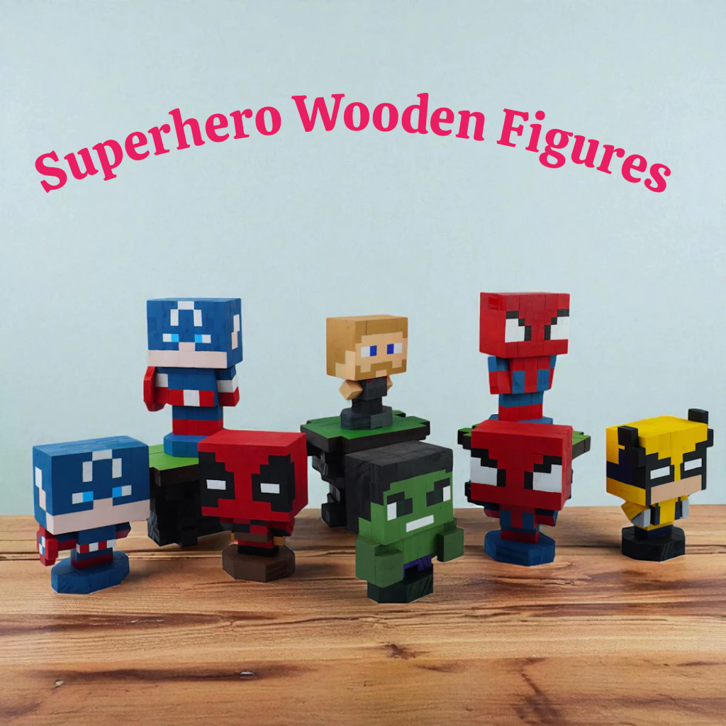 Superhero Wooden Figures (DIY Painting Kit & Completed Model &)