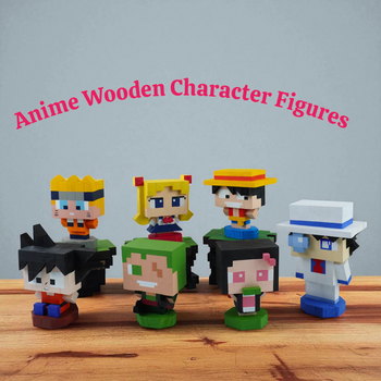 Anime Wooden Character Figures (DIY Painting Kit & Completed Model)