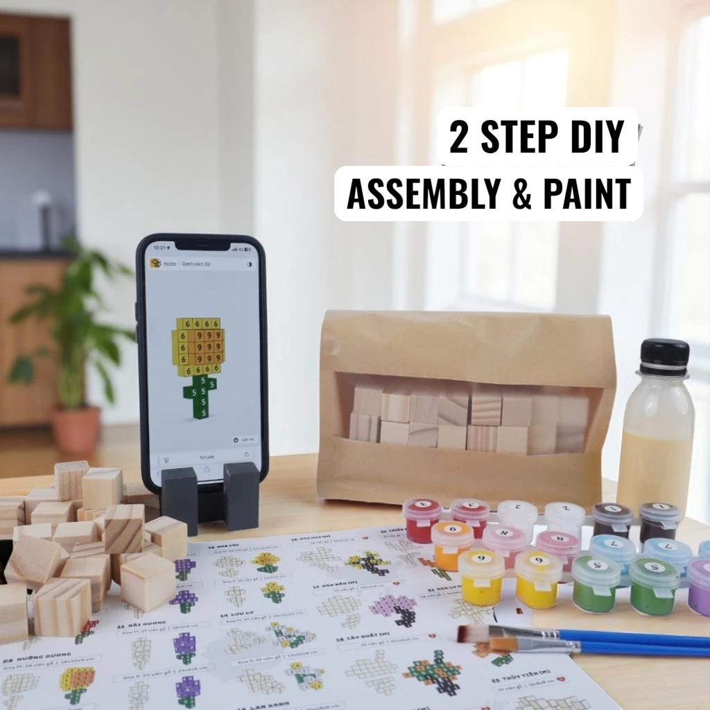 Wooden Flower 2x2x2 (DIY Kit) – Create  6 Models (40 Designs)